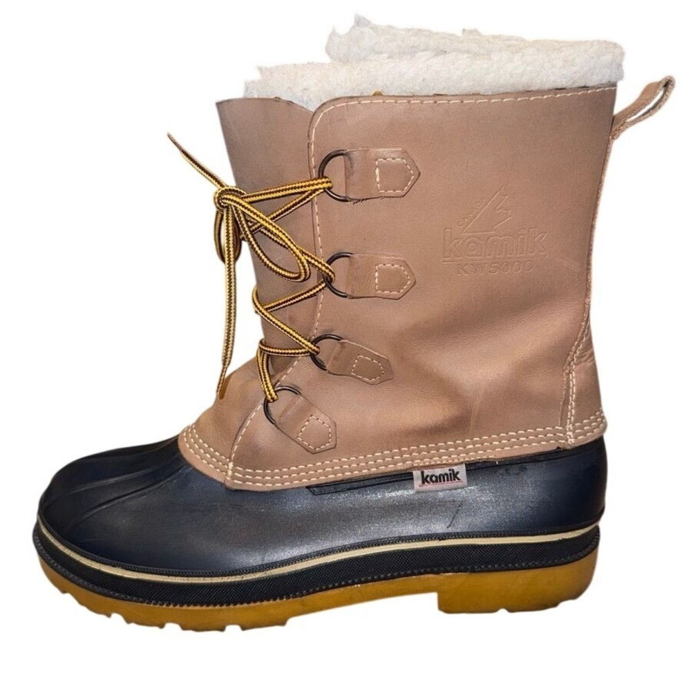Canada Kamik KW5000 Steel Shank Mens 11 Tan Leather Waterproof Rubber Duck Boots